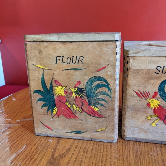 VINTAGE rooster square wooden canister lot - Picture 2 of 11